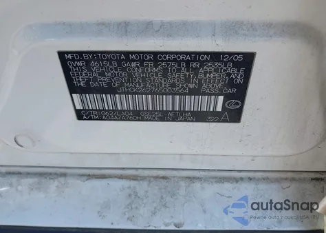 2006 Lexus Is 250 z USA, uszkodzony, nr VIN JTHCK262765003564